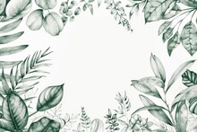 Hand-drawn Illustration Of A Lush Green Botanical Pattern Featuring Detailed Pencil Sketches Of Leaves And Plants Capturing The Essence Of Natures Beauty In A Simple And Elegant Design.
