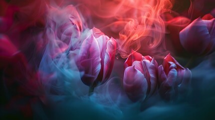 Wall Mural - smoke pink warm tone tulips flower photography close up (generative ai)