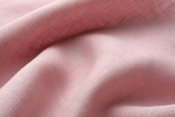 Wall Mural - Texture of pink crumpled fabric as background, closeup