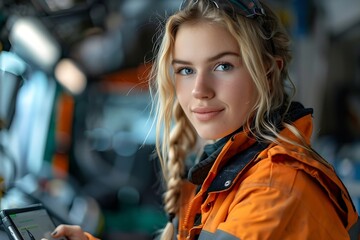 Aufkleber - Generative AI : Professional heavy industry woman engineer worker wearing safety uniform and hard hat