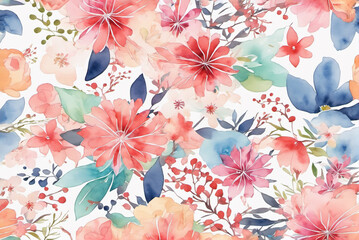 Wall Mural - Brilliant watercolor flat style flowers background