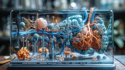 Graphic representation of the cardiovascular system in a male infographic model.generative ai