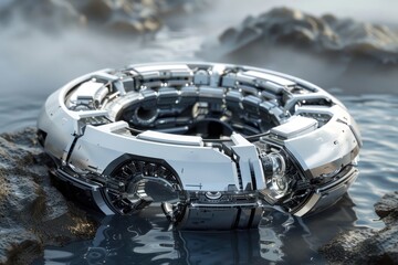 Aufkleber - A futuristic 3D gear embodies efficiency and progress.