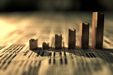 Aufkleber - A bar chart emerging from a newspaper symbolizing market trends.
