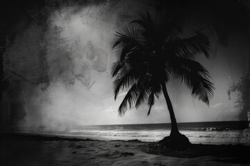Aufkleber - A beach scene fades into the silhouette of a palm tree.