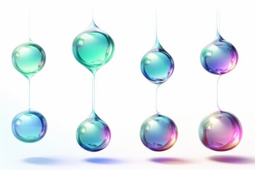 3D Collection of levitating iridescent orbs abstract shapes