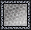 black and white mosaic background with border of squares and square inset of subdued squares light enough for text contrast