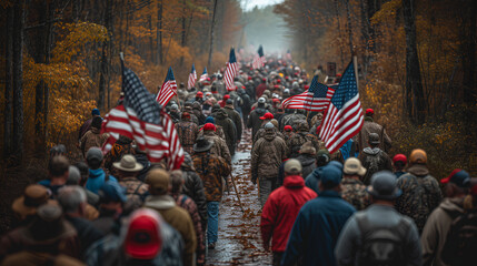 Political polarization - America divided - secession - civil war - conflict between the states - red versus blue - conservative versus liberal - militia - army - rally - soldier 