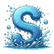 S cartoon illustration PNG in water style