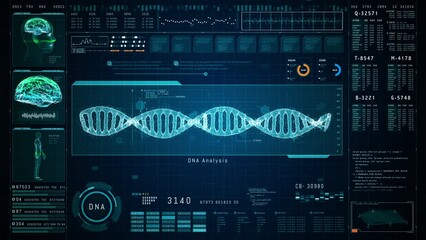 Aufkleber - Advanced DNA Analysis with Brain Activity and Human Anatomy Visualization, Features a Comprehensive Digital Interface for DNA Analysis, Visualizations of Brain Activity and Human Anatomy.