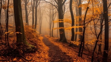 Canvas Print - foggy in autumn forest