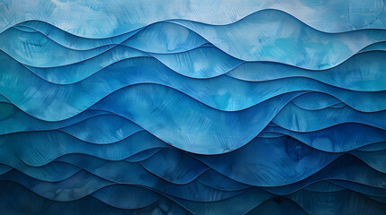 Wall Mural - Abstract art navy blue background. Watercolor painting on textured canvas has a water wave pattern with elements of wavy lines and gradients.