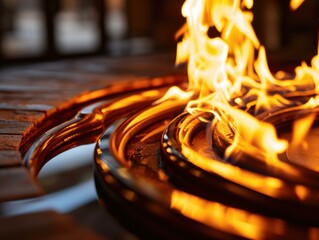 Sticker - A fire is burning in a circular ring. Generative AI.