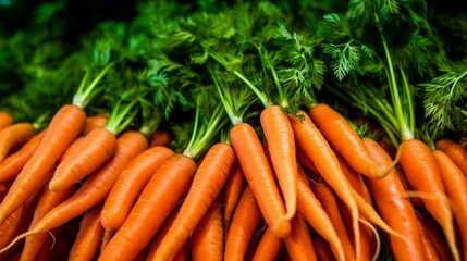 Sticker - Bunch of fresh carrots with green leaves.