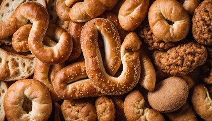 Canvas Print -  A delightful assortment of freshly baked bagels and pastries