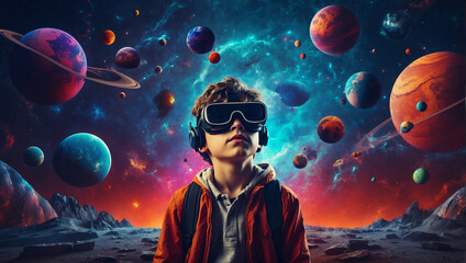 Wall Mural - a boy using Vr headset 