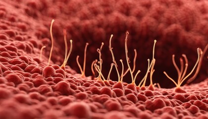  Microscopic view of a red coral-like structure