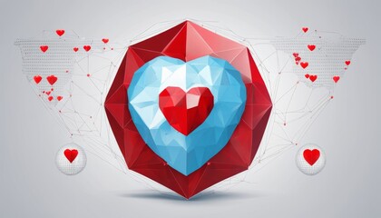 Poster -  Love's geometric heart, a digital embrace