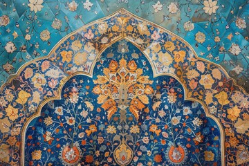 Wall Mural - artwork featuring a detailed pattern often found in Islamic ceramic tiles.
