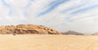 © svarshik - The end point of jeep tour route for tourists through endless red desert of the Wadi Rum near Amman in Jordan