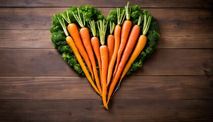 Sticker -  Fresh produce, heart-shaped, on wooden surface