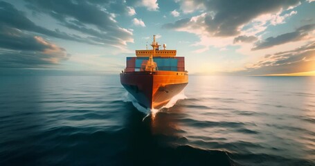 Wall Mural - A large cargo ship moving through the ocean