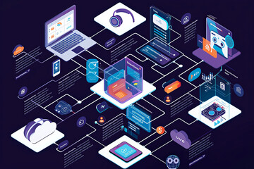 Poster - An isometric illustration of a cloud computing system