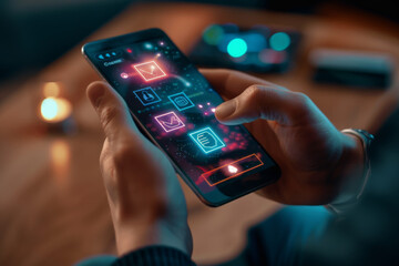 Poster - A person is holding a cell phone with a screen that says cosmo on it