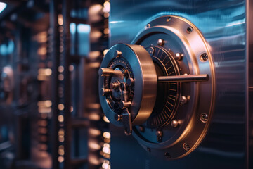 Poster - A close up of a vault door with a clock on it