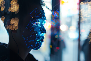 Poster - A person 's face is displayed with lines and dots on it