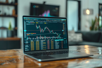 Poster - A macbook pro is open to a stock chart