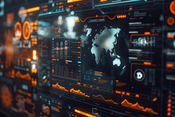 Poster - A computer screen with a map of the world on it