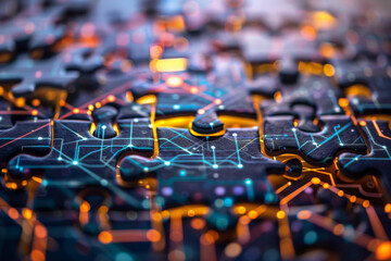 Poster - A close up of a puzzle with a yellow piece in the middle