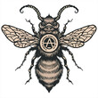 A tattoo design for a Bee illustration with viking design with the aries star sigh incorporated into the design. Generative AI
