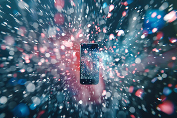 Poster - A cell phone is surrounded by a colorful background