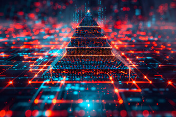 Poster - A computer generated image of a pyramid made of red and blue lights