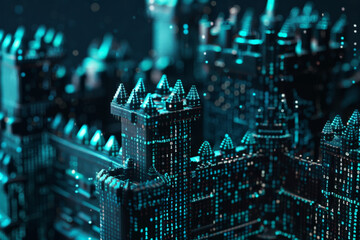 Poster - A model of a castle with blue lights on it