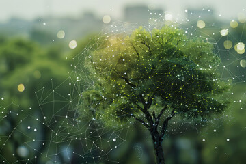 Poster - A tree is surrounded by a network of lines and dots
