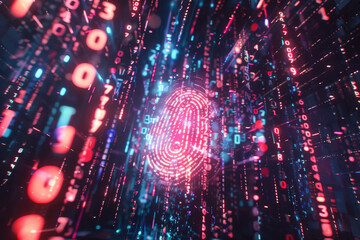 Poster - A fingerprint is surrounded by a matrix of numbers