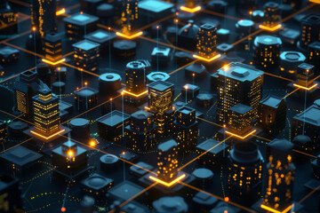 Poster - A computer generated image of a city at night