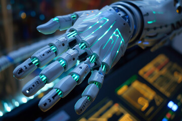 Poster - A robotic hand with the letters a and b on it