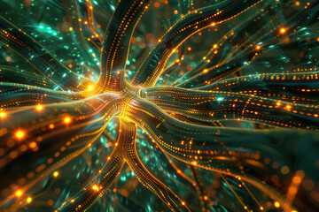 Poster - A computer generated image of a green and orange glowing object