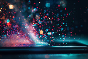Poster - A dark background with a lot of colorful lights