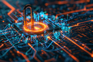 Poster - A circuit board with a padlock that says usb on it