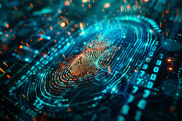 Leinwandbilder - A digital image of a fingerprint surrounded by numbers