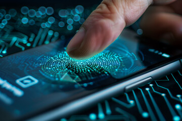 Poster - A finger is pressing a fingerprint on a phone screen