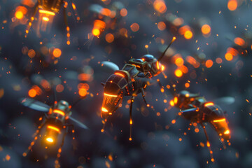 Poster - A bunch of fireflies are flying in the dark