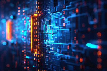 Poster - A computer circuit board with binary numbers on it