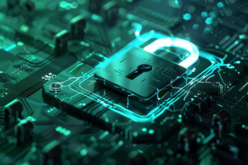 Poster - A computer chip with a padlock on top of it