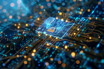Poster - A computer circuit board with a padlock on it